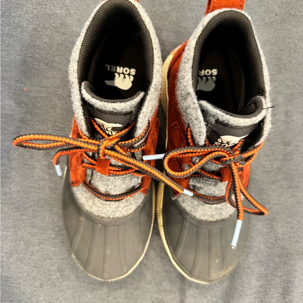 Sorel Kids Orange and Gray Waterproof Lace-Up Snow Boots
